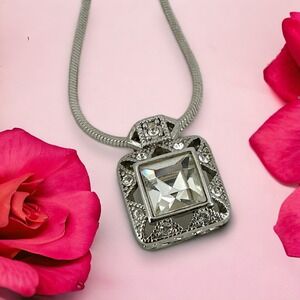 Premier Designs Jewelry Set Necklace & Earrings CZ SilverTone Snake Chain Signed